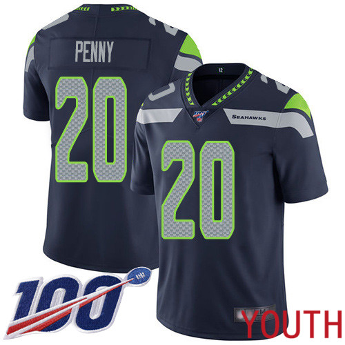 Seattle Seahawks Limited Navy Blue Youth Rashaad Penny Home Jersey NFL Football #20 100th Season Vapor Untouchable->youth nfl jersey->Youth Jersey